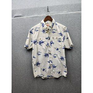 Coleman Mens Short Sleeve Button-Up Shirt With Blue Marlin Print Size S Cotton &